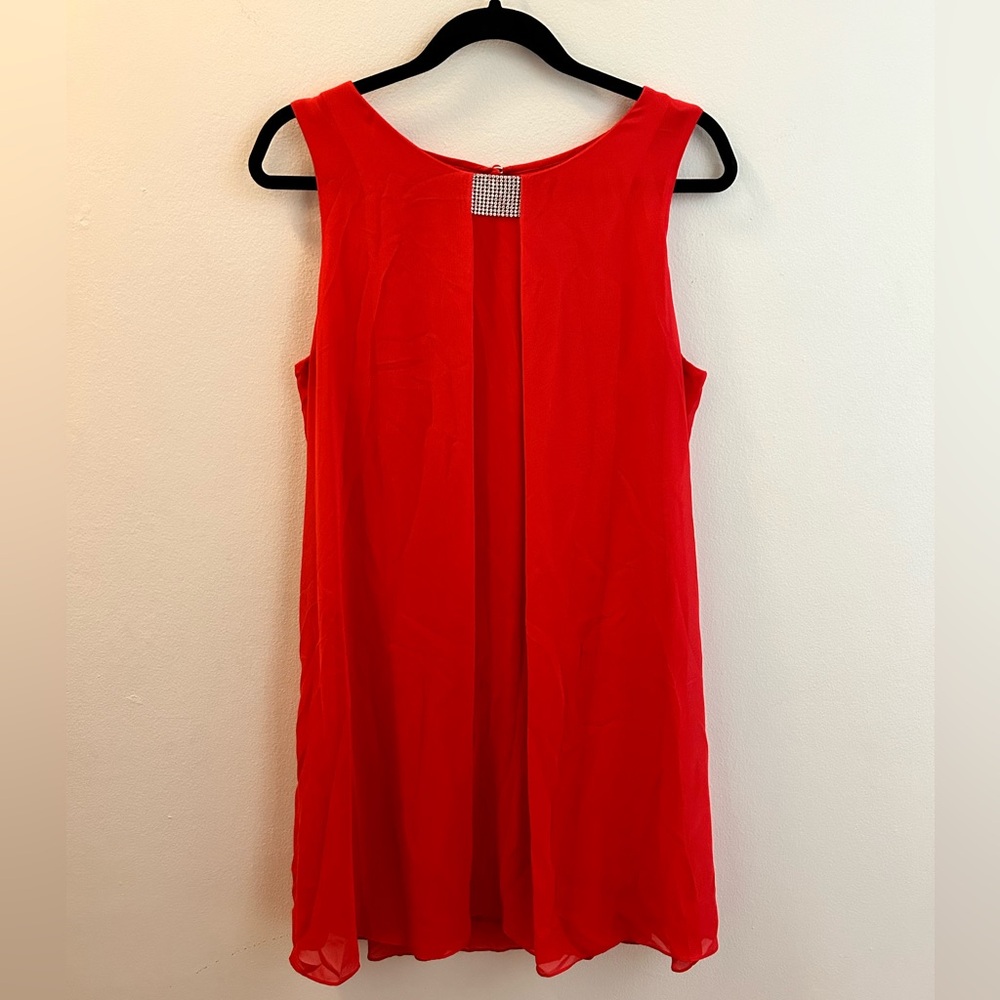 Red Flowy Cocktail Dress with Rhinestone Accent